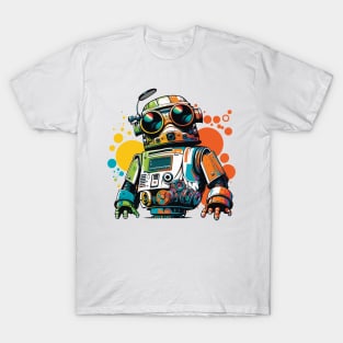 Robot, Colorful With Colorful Circles In The Background T-Shirt